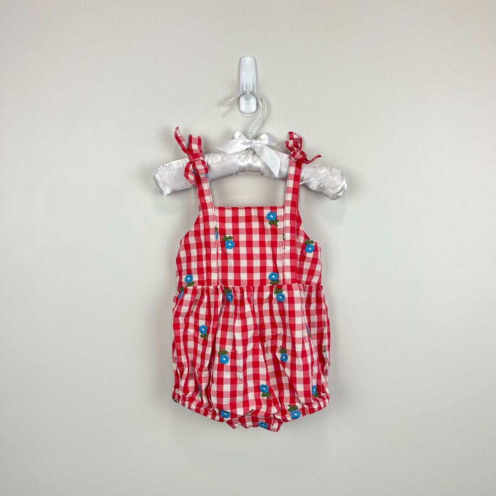 Hanna Andersson Gingham Floral Bubble Romper 70 cm 6-12 Months